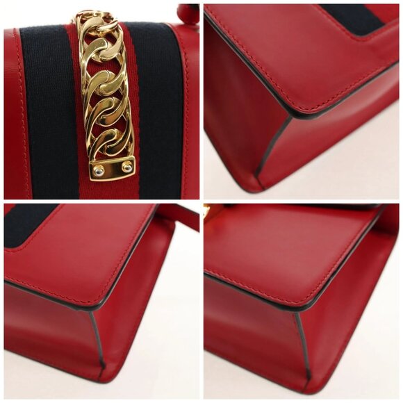 GUCCI Silvi Sherry Line Hand Bag Leather 3way Red Gold - Picture 10 of 15